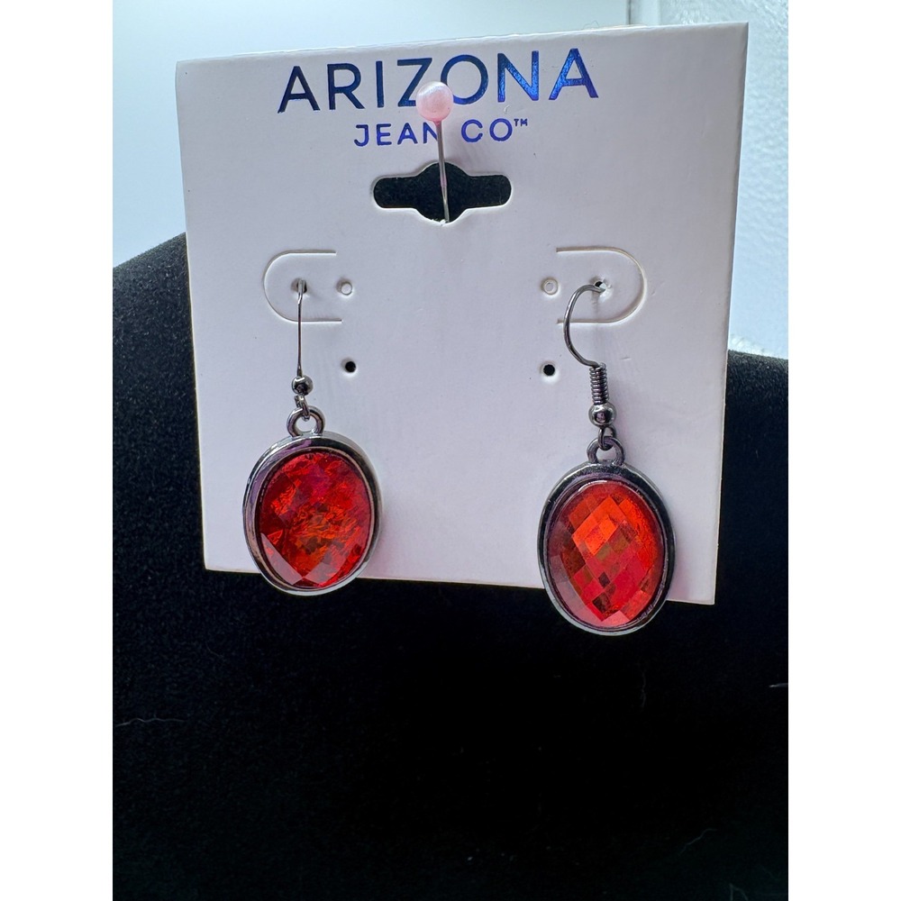 Arizona Jean Co Red Teardrop Dangle Hook Earrings Glass Stone Jewelry